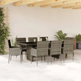 Garden dining set 9 pieces and gray synthetic rattan cushions by , Garden sets - Ref: Foro24-3213509, Price: 588,64 €, Discou...