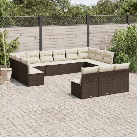 Garden sofa set with cushions 13 pieces brown PE rattan by , Garden sets - Ref: Foro24-3218393, Price: 812,29 €, Discount: %
