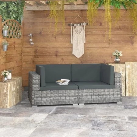 Modulares Ecksofa mit 2-teiligen Kissen aus grauem PE-Rattan. von vidaXL, Modulare Sofas für den Außenbereich - Ref: Foro24-4...