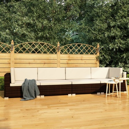 Set sofás de jardín 4 piezas y cojines ratán sintético marrón de vidaXL, Conjuntos de jardín - Ref: Foro24-47269, Precio: 346...
