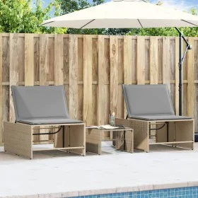Sun loungers with table 2 units beige synthetic rattan by , Loungers - Ref: Foro24-368425, Price: 182,96 €, Discount: %
