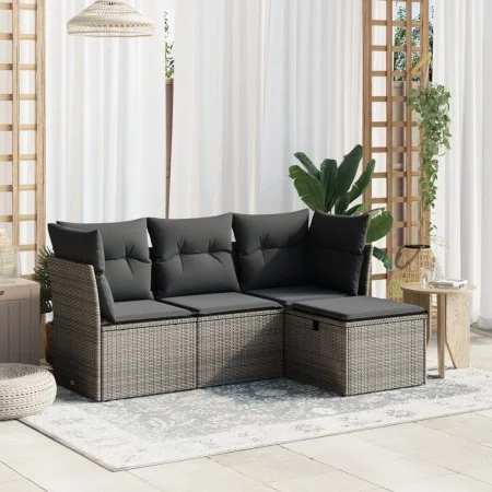 4-piece garden sofa set and gray synthetic rattan cushions by , Garden sets - Ref: Foro24-3263116, Price: 234,67 €, Discount: %