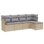 Gartensofa-Set mit beigem Kissenmix, 5-teilig aus PE-Rattan von , Gartensets - Ref: Foro24-3263135, Preis: 297,32 €, Rabatt: %