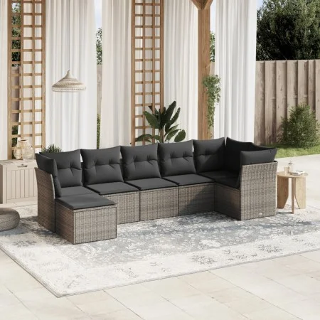7-piece garden sofa set with gray PE rattan cushions by , Garden sets - Ref: Foro24-3263196, Price: 405,20 €, Discount: %