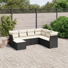 Set de comedor de jardín 7 pzas y cojines ratán sintético negro de , Conjuntos de jardín - Ref: Foro24-3263212, Precio: 387,4...