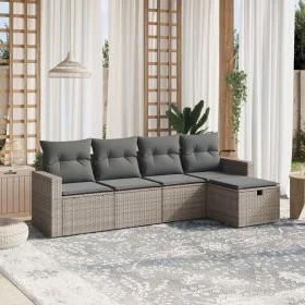 Gartensofa-Set mit Kissen, 5-teilig, graues synthetisches Rattan von , Gartensets - Ref: Foro24-3263466, Preis: 291,94 €, Rab...