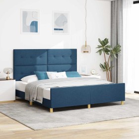 Estructura de cama con cabecera Azul 180 x 200 cm tela