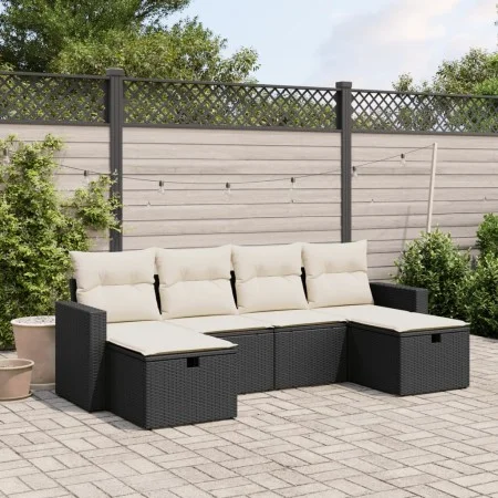 6-teiliges Gartensofa-Set und schwarze synthetische Rattankissen von , Gartensets - Ref: Foro24-3263542, Preis: 338,10 €, Rab...