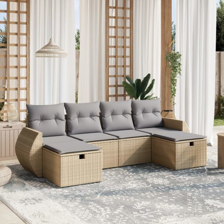 Gartensofa-Set mit beigem Kissenmix, 6-teilig, PE-Rattan von , Gartensets - Ref: Foro24-3264165, Preis: 371,53 €, Rabatt: %