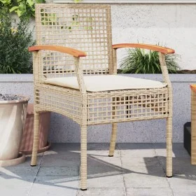 Sillas de jardín con cojín 2 uds ratán PE beige y madera acacia de , Sillas de jardín - Ref: Foro24-366249, Precio: 146,11 €,...