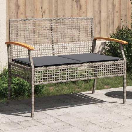 Banco de jardín con cojín ratán sintético gris y madera acacia de , Bancos de jardín - Ref: Foro24-366256, Precio: 88,56 €