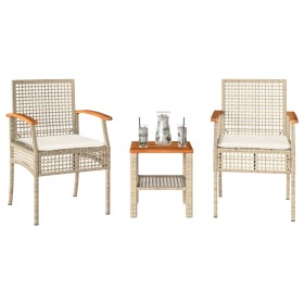 Table and chairs with cushions 3 pieces PE rattan beige acacia wood by , Garden sets - Ref: Foro24-366261, Price: 145,10 €, D...