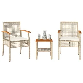 Table and chairs with cushions 3 pieces PE rattan beige acacia wood by , Garden sets - Ref: Foro24-366261, Price: 166,98 €, D...