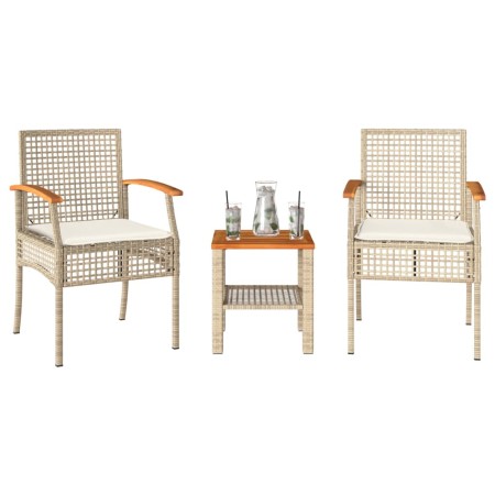 Tisch und Stühle mit Kissen 3 Stück PE Rattan beige Akazienholz von , Gartensets - Ref: Foro24-366261, Preis: 145,10 €, Rabat...