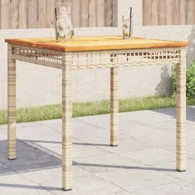 Gartentisch synthetisches Rattan beige Akazienholz 80x80x75 cm von , Gartentische - Ref: Foro24-366275, Preis: 120,93 €, Raba...