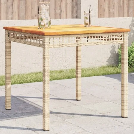 Mesa de jardín ratán sintético madera acacia beige 80x80x75 cm de , Mesas de jardín - Ref: Foro24-366275, Precio: 121,70 €, D...