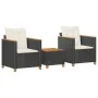 Table and chairs with cushions 3 pieces PE rattan black acacia wood by , Garden sets - Ref: Foro24-366313, Price: 194,18 €, D...