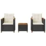 Table and chairs with cushions 3 pieces PE rattan black acacia wood by , Garden sets - Ref: Foro24-366313, Price: 194,18 €, D...