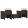 Table and chairs with cushions 3 pieces PE rattan black acacia wood by , Garden sets - Ref: Foro24-366313, Price: 194,18 €, D...