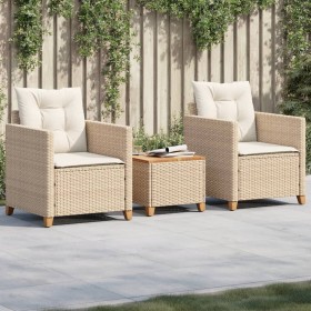 Mesita y sillas con cojines 3 pzas ratán PE madera acacia beige de , Conjuntos de jardín - Ref: Foro24-366311, Precio: 174,34...