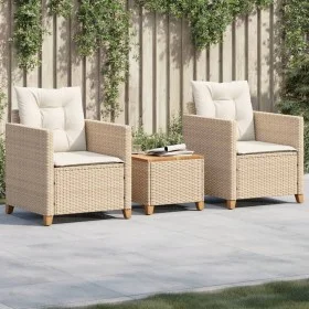 Tisch und Stühle mit Kissen 3 Stück PE Rattan beige Akazienholz von , Gartensets - Ref: Foro24-366311, Preis: 196,90 €, Rabat...