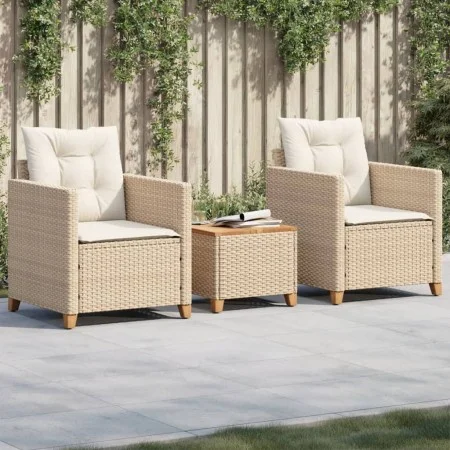 Table and chairs with cushions 3 pieces PE rattan beige acacia wood by , Garden sets - Ref: Foro24-366311, Price: 196,90 €, D...