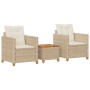 Table and chairs with cushions 3 pieces PE rattan beige acacia wood by , Garden sets - Ref: Foro24-366311, Price: 174,34 €, D...