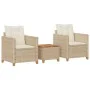 Table and chairs with cushions 3 pieces PE rattan beige acacia wood by , Garden sets - Ref: Foro24-366311, Price: 196,90 €, D...