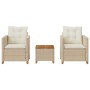 Table and chairs with cushions 3 pieces PE rattan beige acacia wood by , Garden sets - Ref: Foro24-366311, Price: 174,34 €, D...