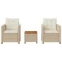 Table and chairs with cushions 3 pieces PE rattan beige acacia wood by , Garden sets - Ref: Foro24-366311, Price: 196,90 €, D...