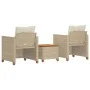 Table and chairs with cushions 3 pieces PE rattan beige acacia wood by , Garden sets - Ref: Foro24-366311, Price: 196,90 €, D...