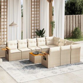 Set de sofás de jardín 11pzas con cojines ratán sintético beige