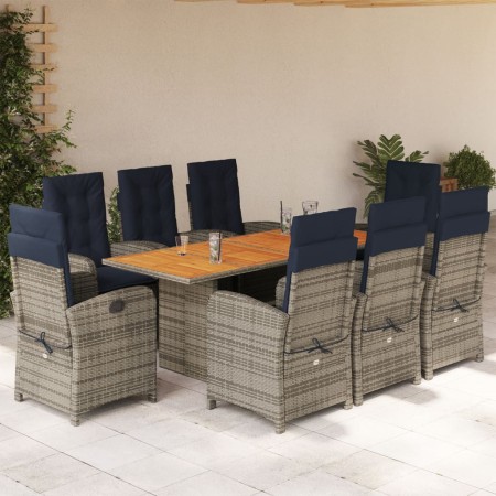 Set comedor de jardín 9 pzas con cojines ratán sintético beige