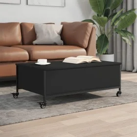 Black engineered wood coffee table with wheels 91x55x34 cm by , Coffee table - Ref: Foro24-842296, Price: 95,47 €, Discount: %