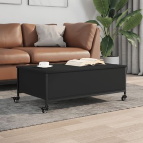 Mesa de centro con ruedas madera ingeniería negro 91x55x34 cm