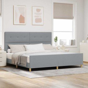Estructura de cama con cabecera Gris claro 200 x 200 cm tela Estructura de cama con cabecera Gris claro 200 x 200 cm tela
