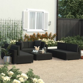 Set de muebles de jardín y cojines 7 pzas ratán sintético negro de vidaXL, Conjuntos de jardín - Ref: Foro24-47256, Precio: 8...