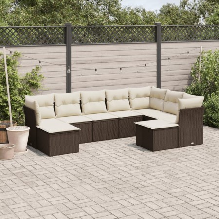 Set de sofás de jardín 9 pzas y cojines ratán sintético marrón de , Conjuntos de jardín - Ref: Foro24-3218573, Precio: 538,74...