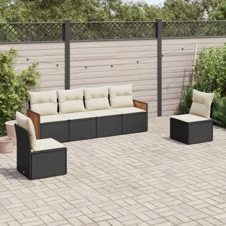 6-teiliges Gartensofa-Set und schwarze synthetische Rattankissen von , Gartensets - Ref: Foro24-3259942, Preis: 358,27 €, Rab...