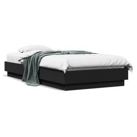 Black engineered wood bed frame 90x190 cm by , Beds and slatted bases - Ref: Foro24-839631, Price: 87,93 €, Discount: %