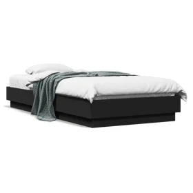 Black engineered wood bed frame 90x190 cm by , Beds and slatted bases - Ref: Foro24-839631, Price: 86,87 €, Discount: %