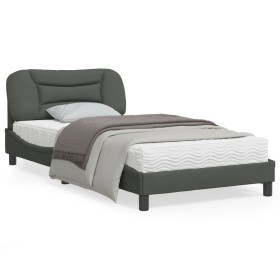 Estructura de cama con cabecero de tela gris oscuro 100x200 cm