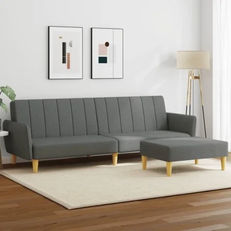 Sofá cama de 2 plazas con taburete tela gris oscuro de , Sofás - Ref: Foro24-3216247, Precio: 318,80 €, Descuento: %