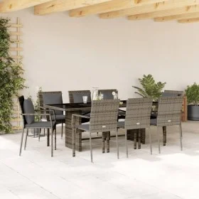 Garten-Essgruppe 9-teilig und graue synthetische Rattankissen von , Gartensets - Ref: Foro24-3213493, Preis: 704,89 €, Rabatt: %
