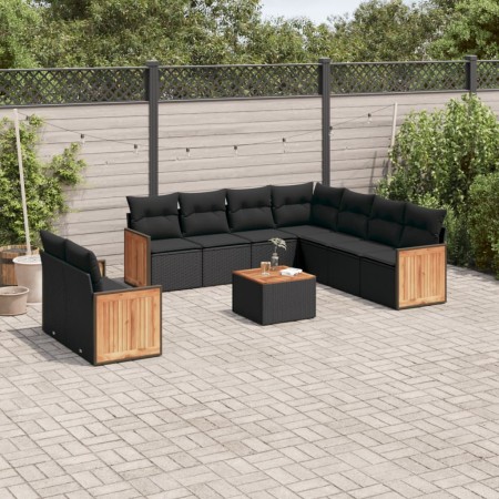 Set de sofás de jardín 10 pzas cojines ratán sintético negro de , Conjuntos de jardín - Ref: Foro24-3227784, Precio: 631,34 €...