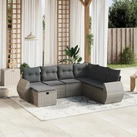 7-piece garden sofa set with gray PE rattan cushions by , Garden sets - Ref: Foro24-3264146, Price: 448,16 €, Discount: %