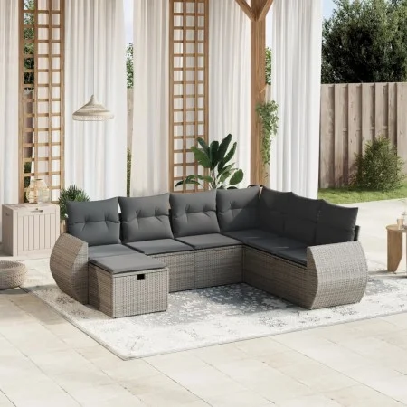 7-teiliges Gartensofa-Set mit grauen PE-Rattan-Kissen von , Gartensets - Ref: Foro24-3264146, Preis: 448,16 €, Rabatt: %