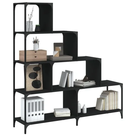 Bookcase with 4 steps in black engineered wood 139x33.5x149 cm by , Bookcases and shelves - Ref: Foro24-842476, Price: 124,65...