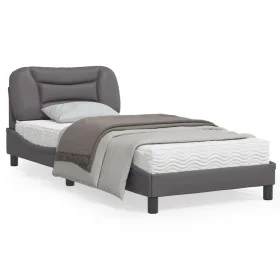Bed frame with headboard gray synthetic leather 90x190 cm by , Beds and slatted bases - Ref: Foro24-3207970, Price: 152,59 €,...