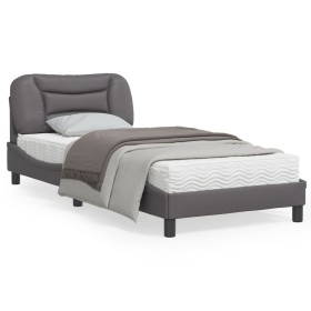 Bettgestell mit Kopfteil aus grauem Kunstleder 90x190 cm von , Betten und Lattenroste - Ref: Foro24-3207970, Preis: 149,87 €,...